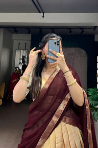 Regal Heirloom Maroon & Pale Gold Kanchipuram Lehenga Choli Set