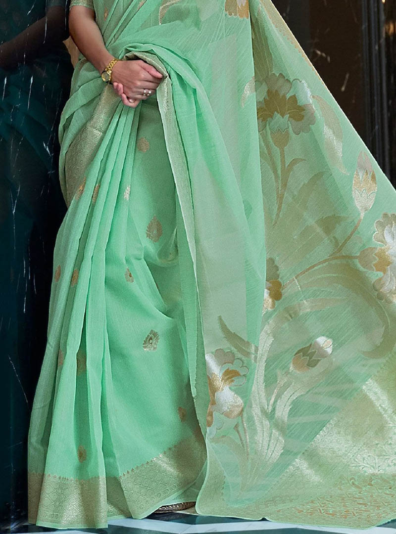 green-zari-woven-linen-silk-saree
