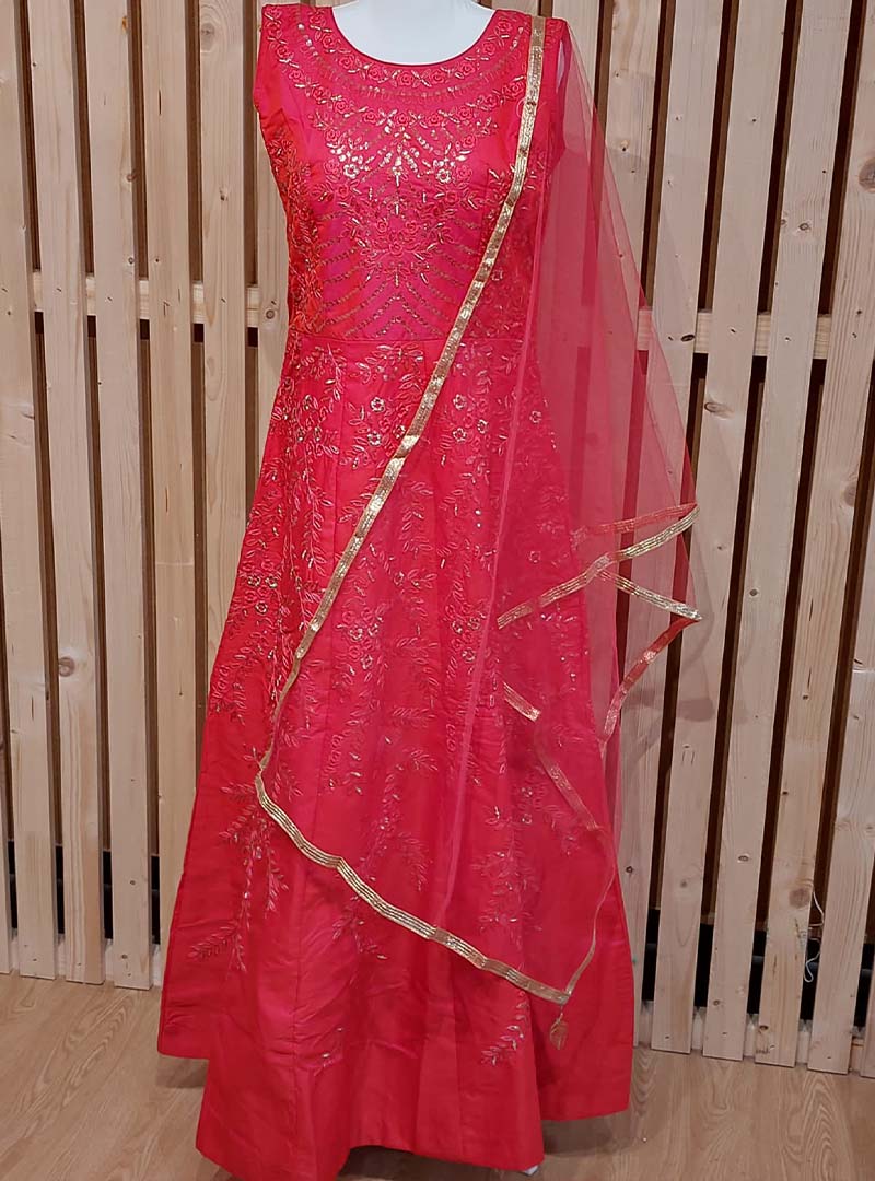 Cherry Pink Embroidery Silk Salwar