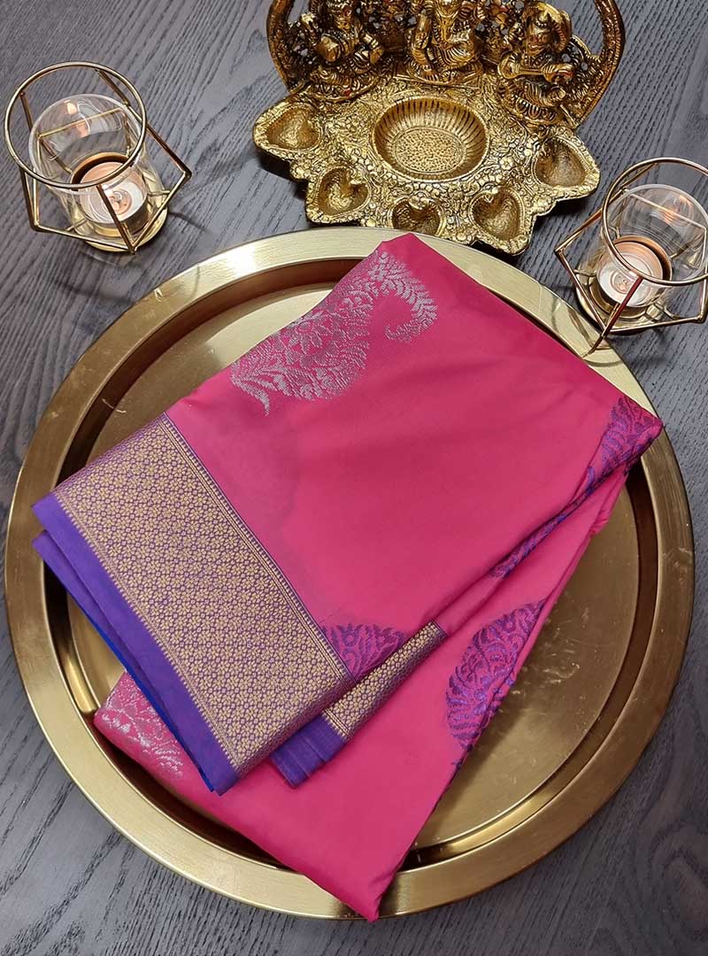 Pink And Violet color Saree