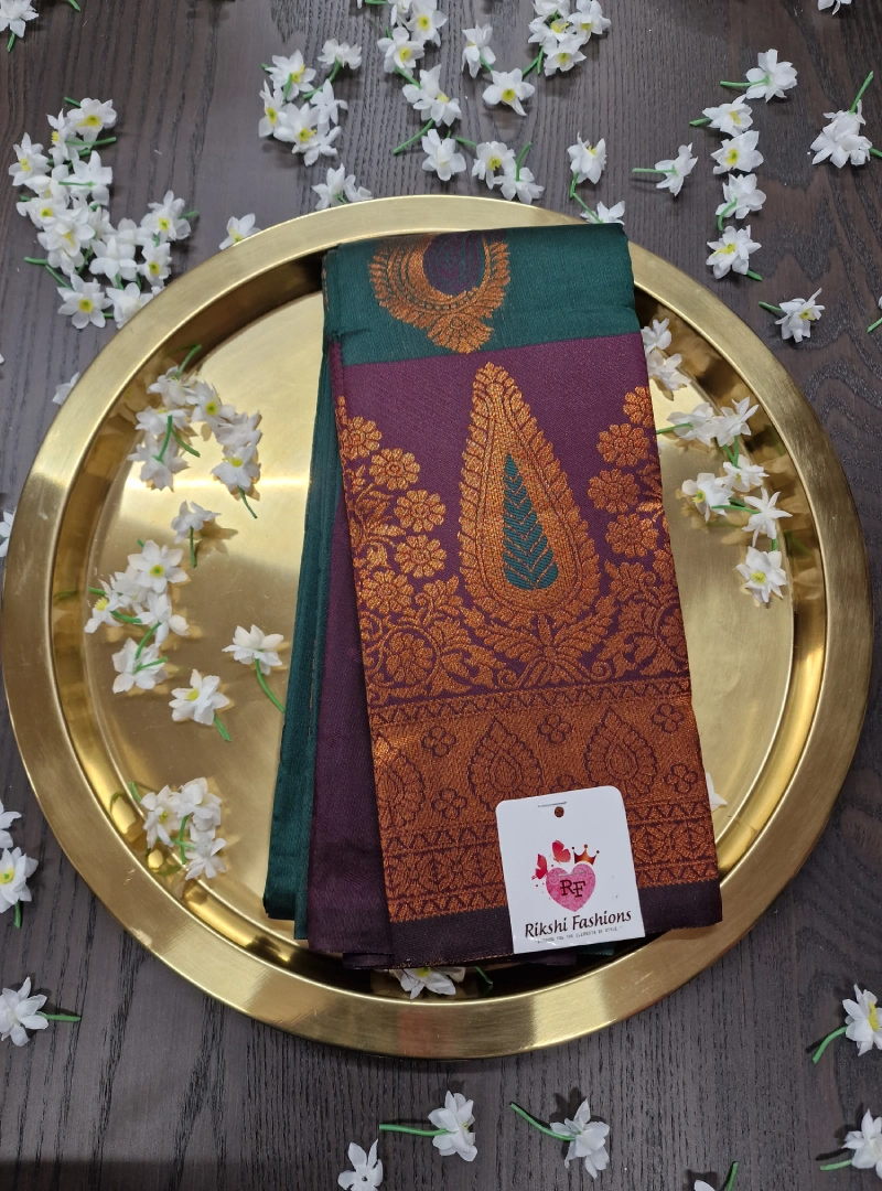 Blue Dianne with Wine Berry Color Semi Kanchi Silk Saree