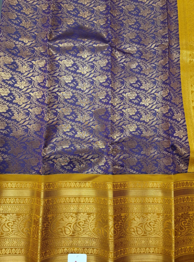 Plum Purple with Gold Color Semi Kanchi Silk Saree View