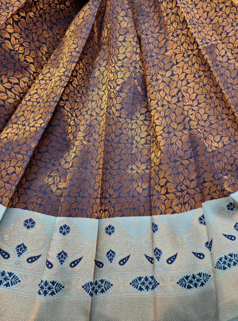 Copper Mix with Cool Grey Color Semi Kanchi Silk Saree View