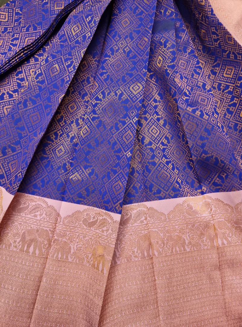 Royal Blue with Lipstick Pink Color Semi Kanchi Silk Saree View