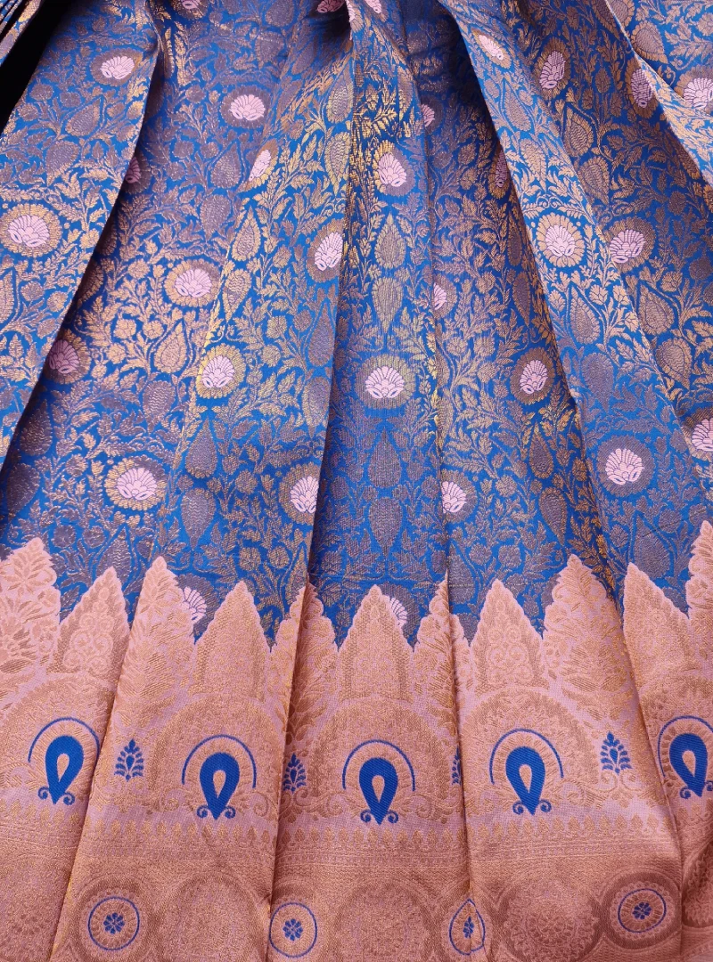 Dusk Blue with Turkish Rose Color Semi Kanchi Silk Saree View