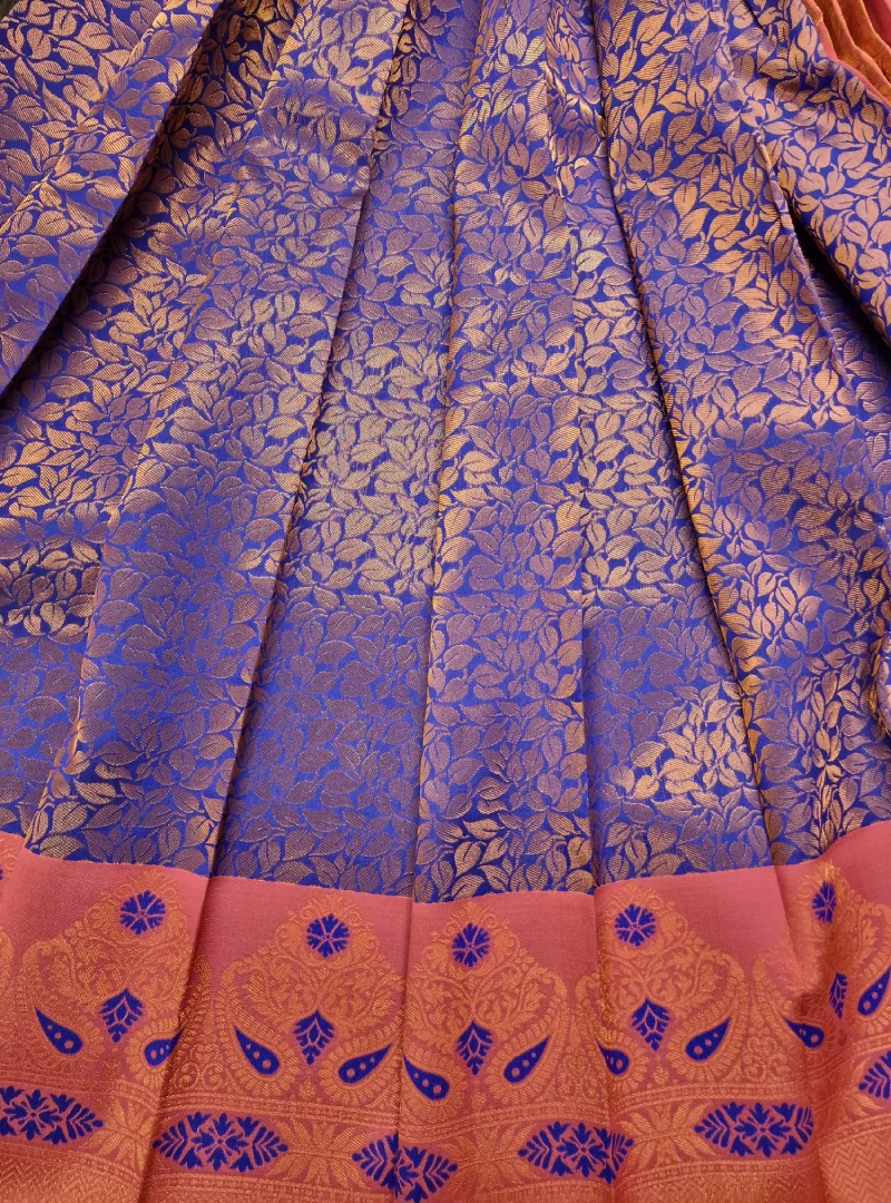 Copper Blue with Rich Rose Color Semi Kanchi Silk Saree View