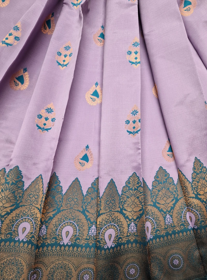 Soft Purple with Blue Whale Color Semi Kanchi Silk Saree View