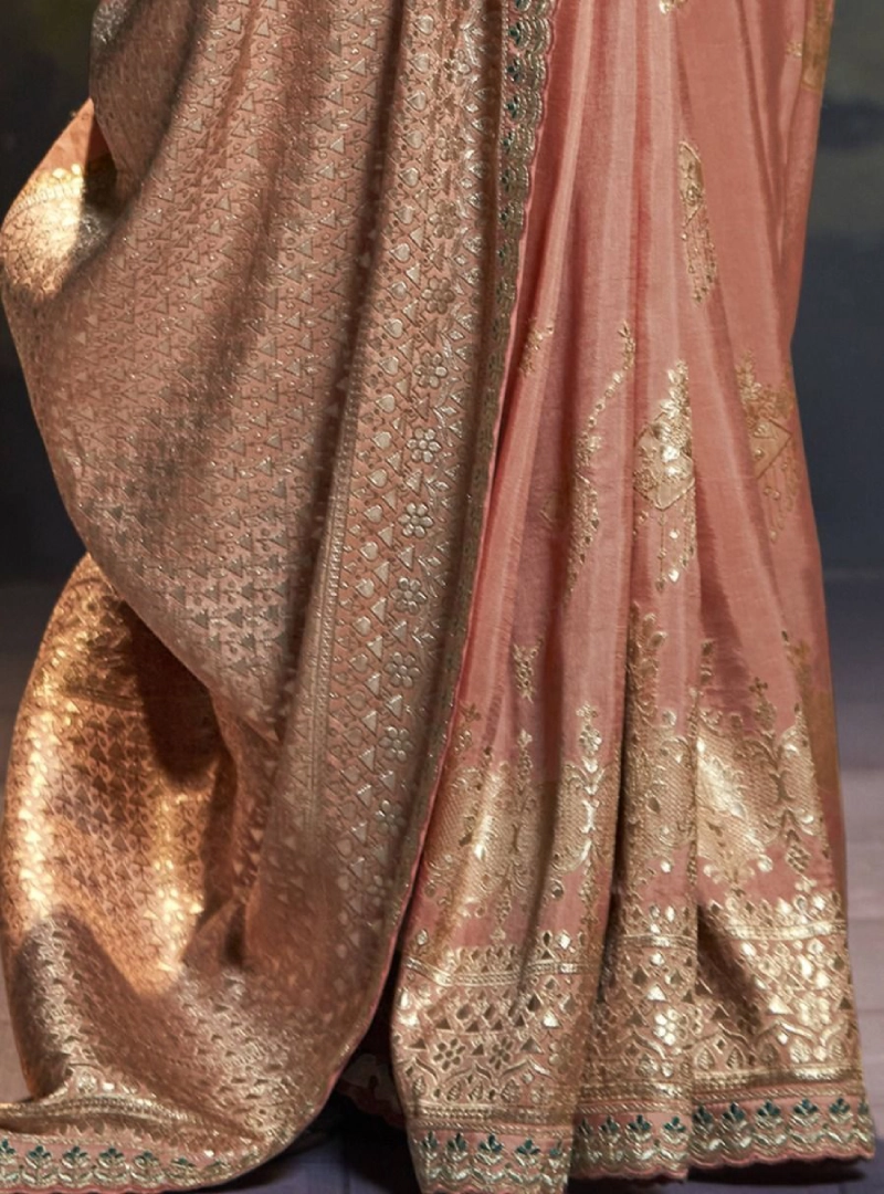 Ravishing light Orange zari Weaving Art Silk Wedding Wear Saree