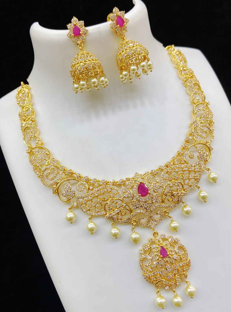 Latest Stylish Design Pink Choker Necklace Jewellery Set for Women