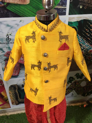Yellow with red Sherwani